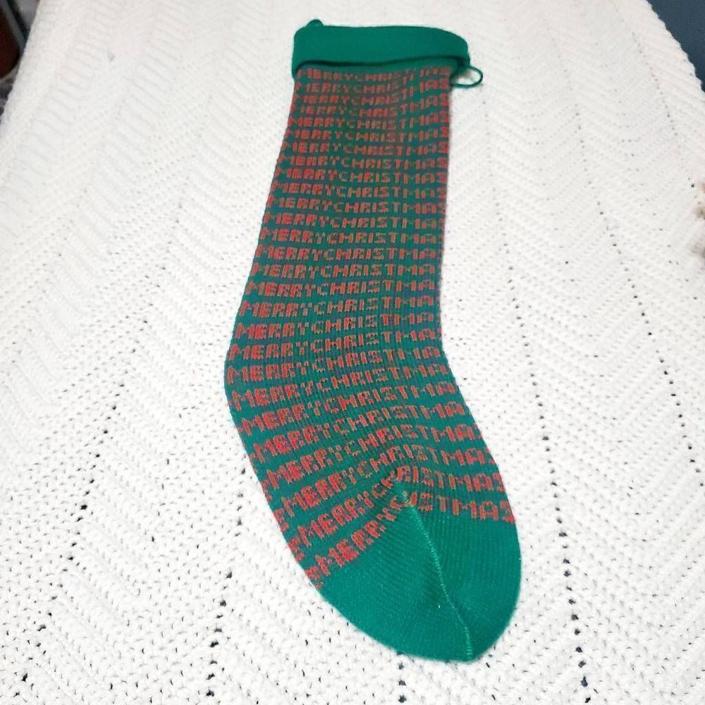 Red & Green "Merry Christmas " Knit Christmas Stocking